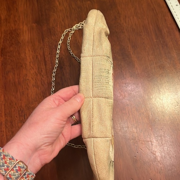 Vintage handbag purse Gladys Golden made in Italy painted burlap  chain strap - Picture 7 of 10